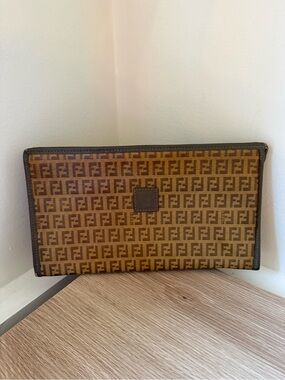 Vintage Fendi Zucca Brown Monogram Zip Clutch/Pouch